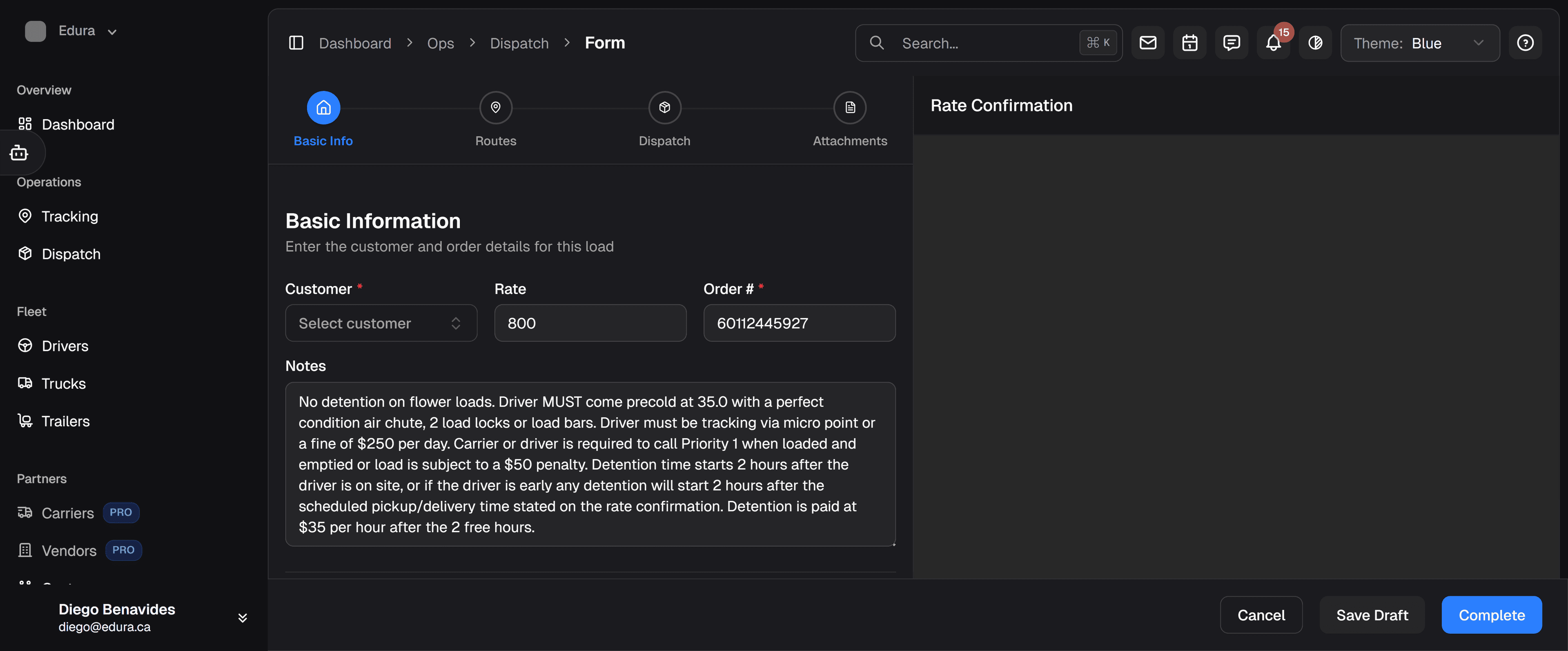 Trailflow load intake preview showing paperwork import and dispatch-ready document capture